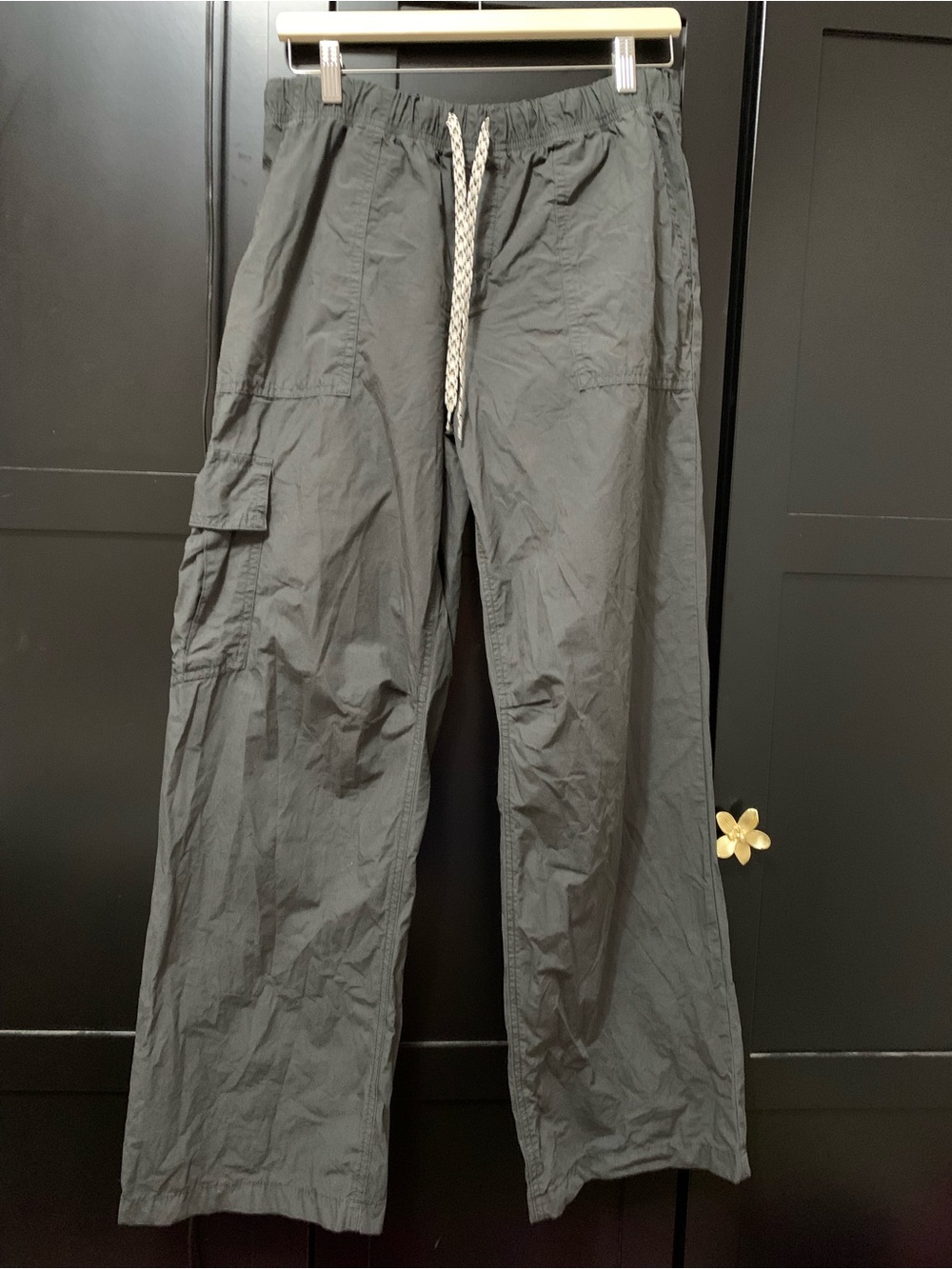 aerie Charcoal Cargo Drawstring Pants cotton baggy wide leg Y2K